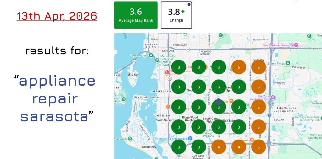 Видимость appliance repair Sarasota до блокировки GBP — BrightLocal - 13 Apr