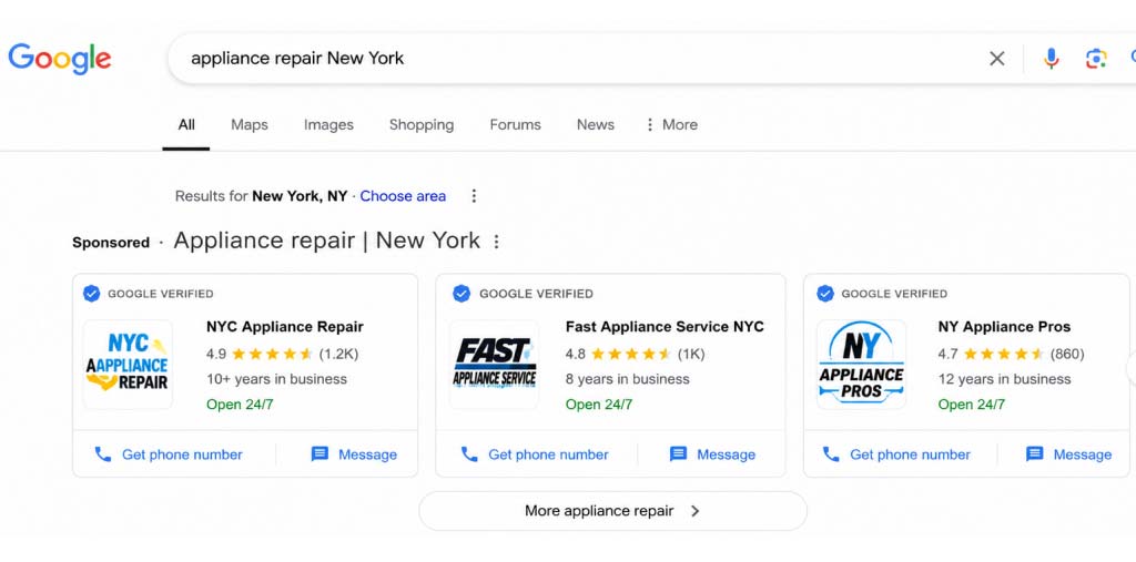 Google Local Services Ads — как выглядит объявление в SERP 2026
